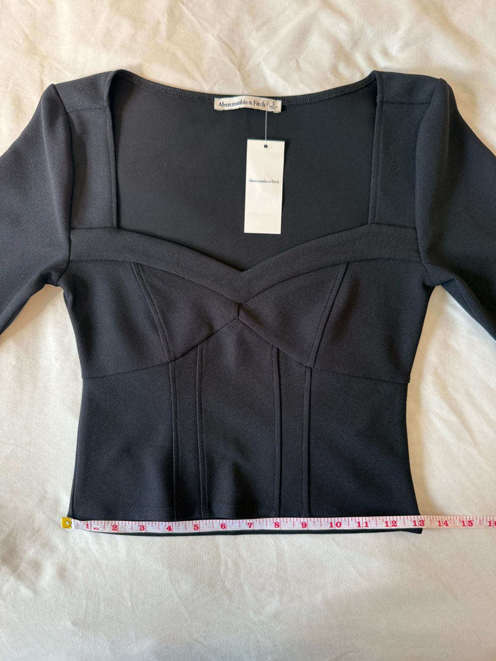 NWT Abercrombie & Fitch Black Sweetheart-Neck Long Sleeve Crop Top Small Corset - Picture 8 of 14